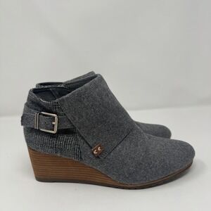 Dr Scholls Create Womens 9.5 Gray Wool Blend Wedge Ankle Boots Side Zip Buckle